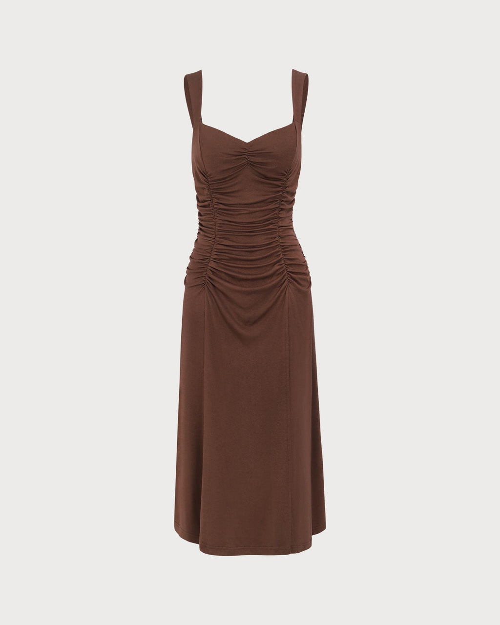 Women's Ruched Knit Midi Dress in Coffee