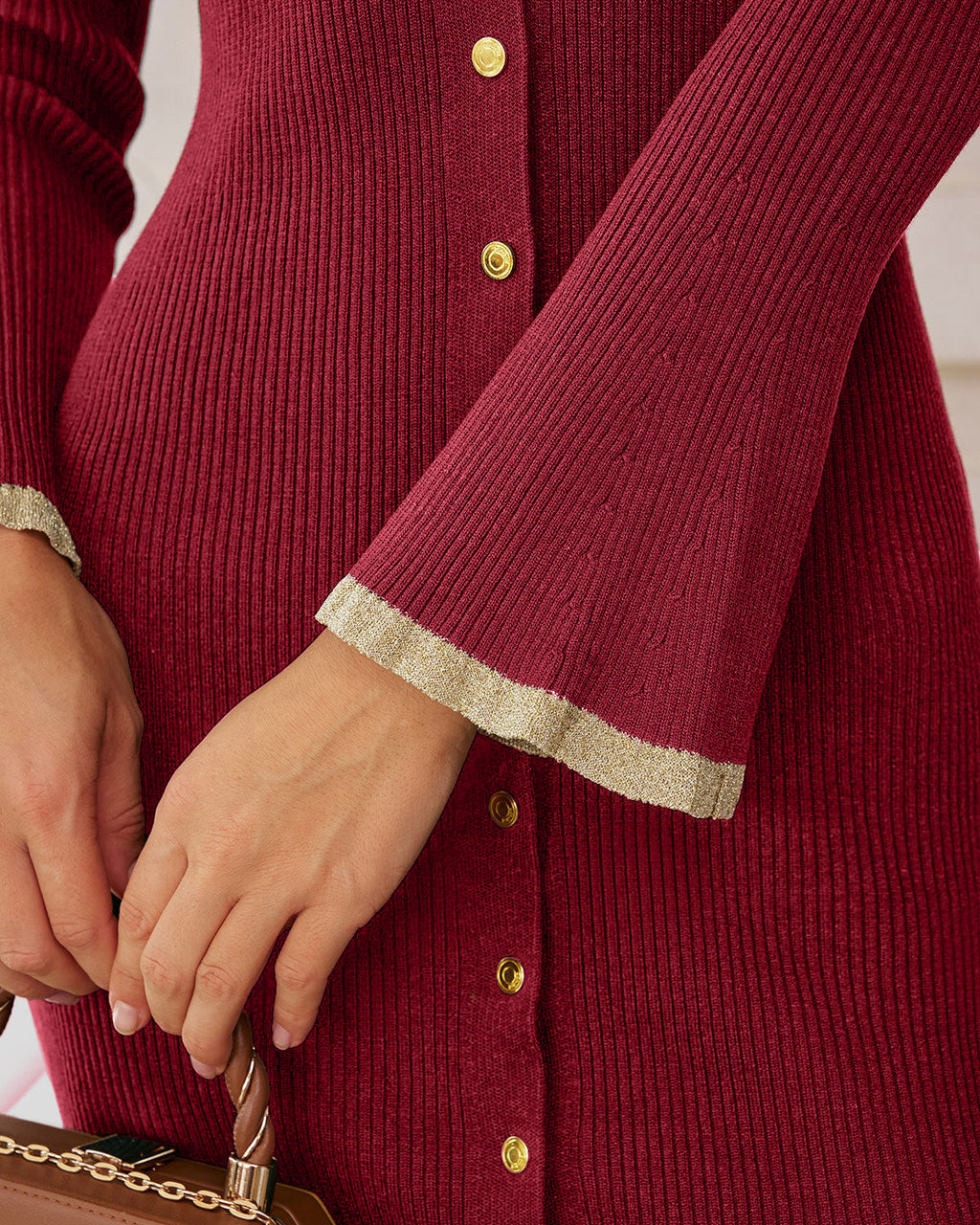 Wine Red V-Neck Viscose Mini Dress