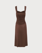 Women's Ruched Knit Midi Dress in Coffee