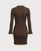Chocolate Brown Button-Up Bodycon Sweater Dress