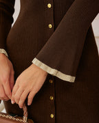 Chocolate Brown Button-Up Bodycon Sweater Dress