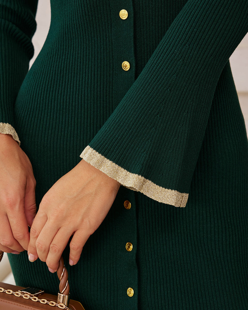 Green Button-Up Bodycon Sweater Dress