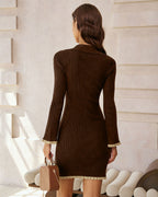 Chocolate Brown Button-Up Bodycon Sweater Dress