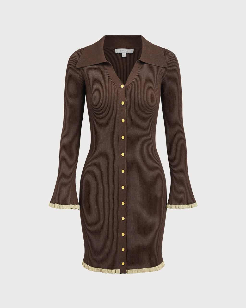 Chocolate Brown Button-Up Bodycon Sweater Dress