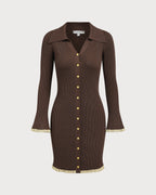 Chocolate Brown Button-Up Bodycon Sweater Dress