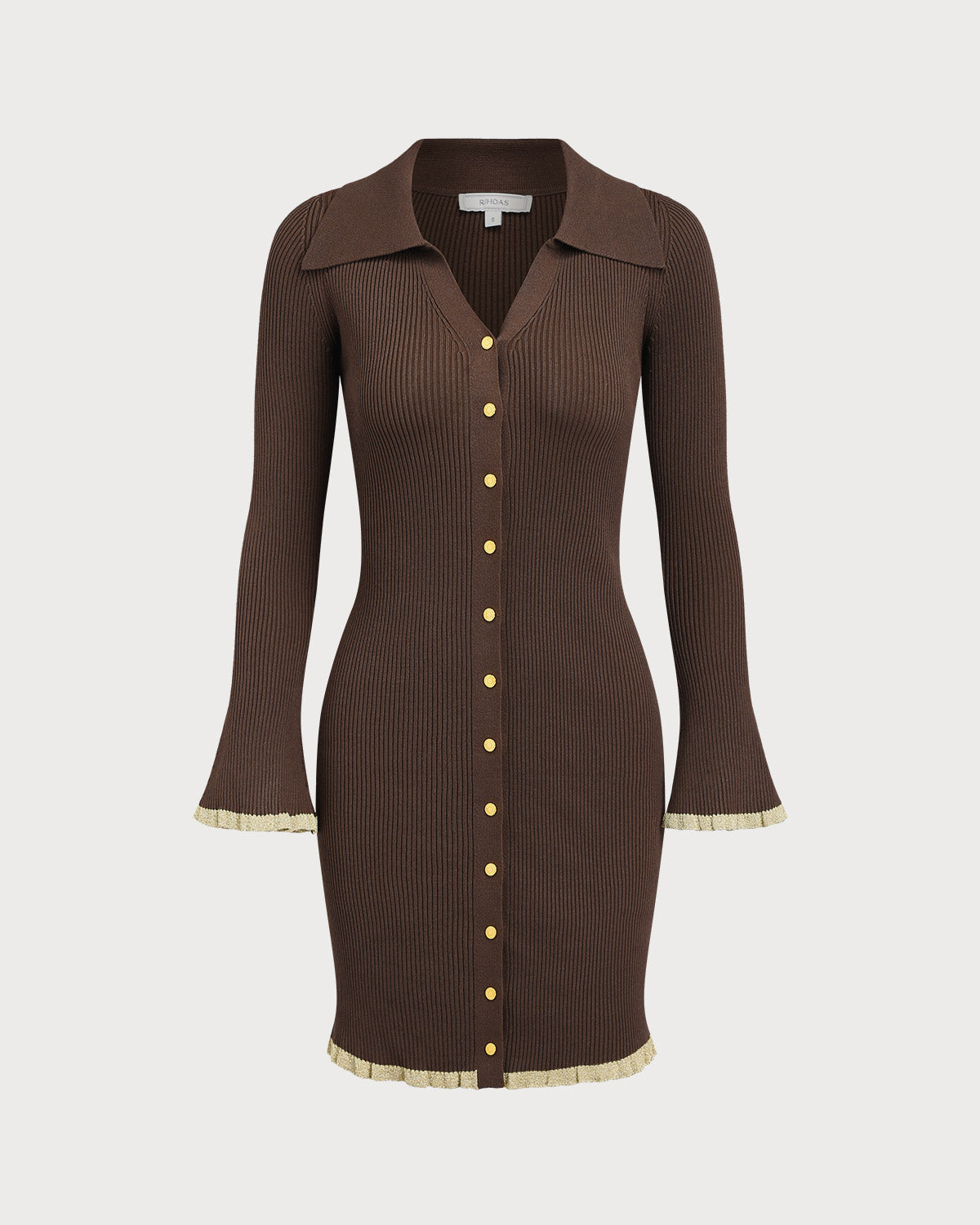 Chocolate Brown Button-Up Bodycon Sweater Dress