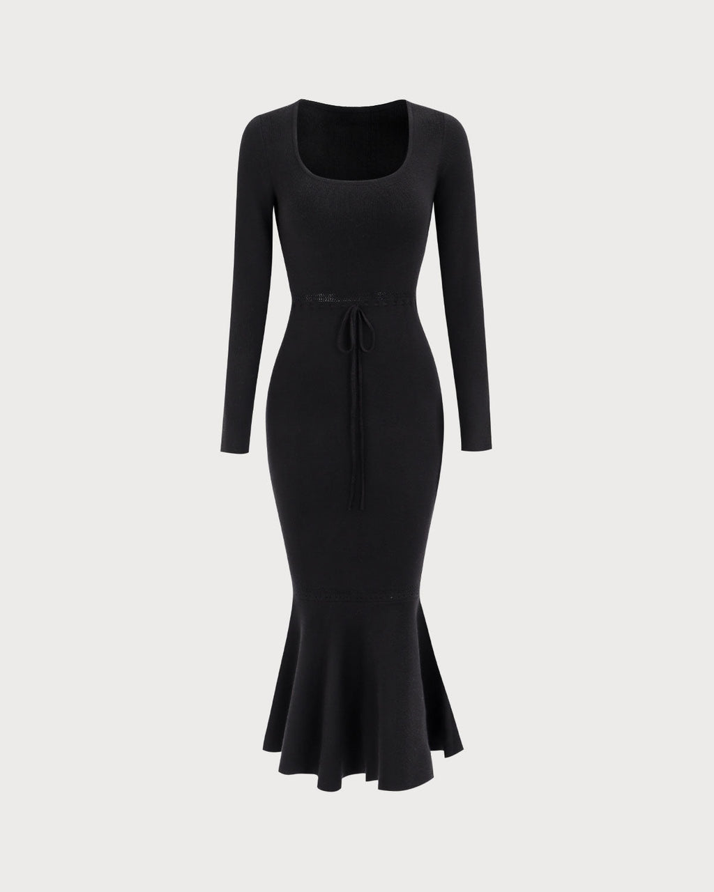Women's Black Mermaid Maxi Dress with Square Neck Sweater Design