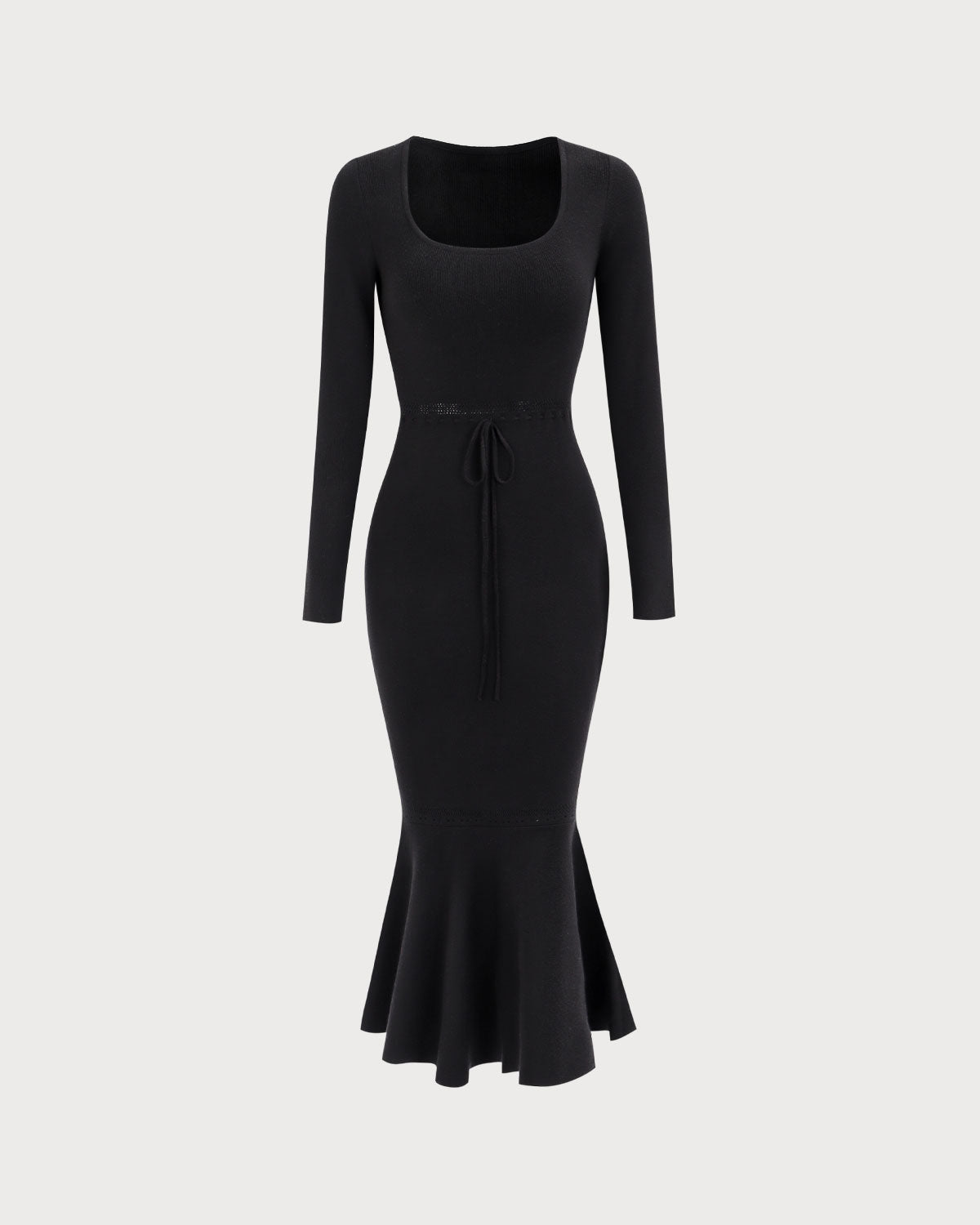 Women's Black Mermaid Maxi Dress with Square Neck Sweater Design