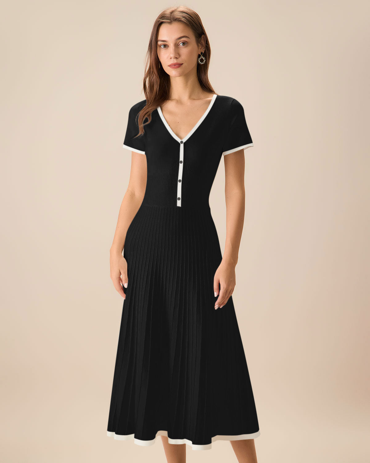 Black Midi Dress with Contrasting Sweater Design