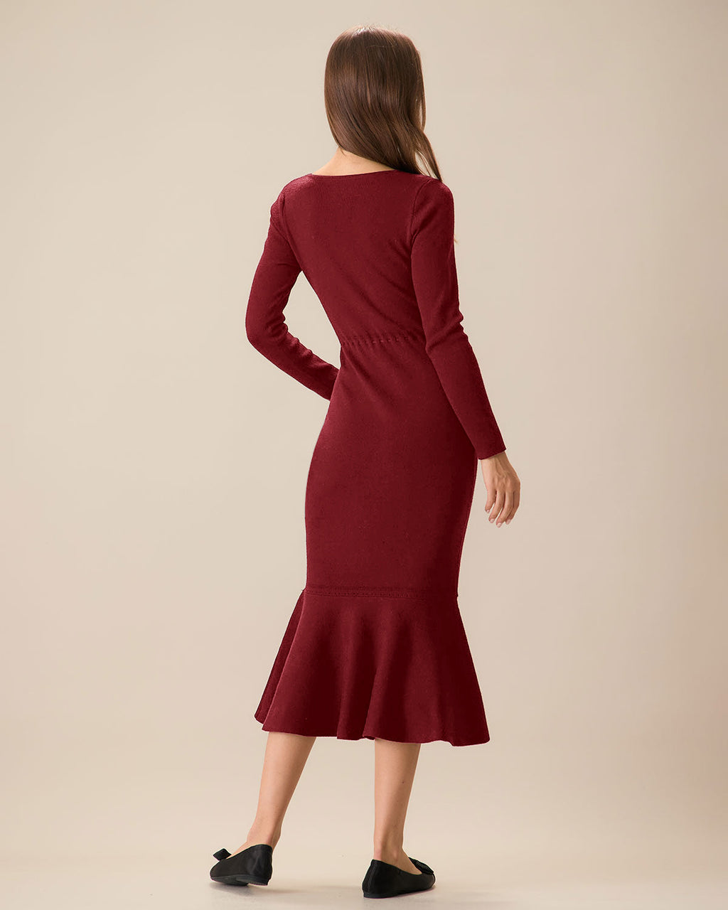 Crimson Mermaid Sweater Dress with Square Neck