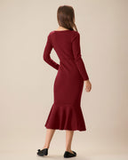 Crimson Mermaid Sweater Dress with Square Neck