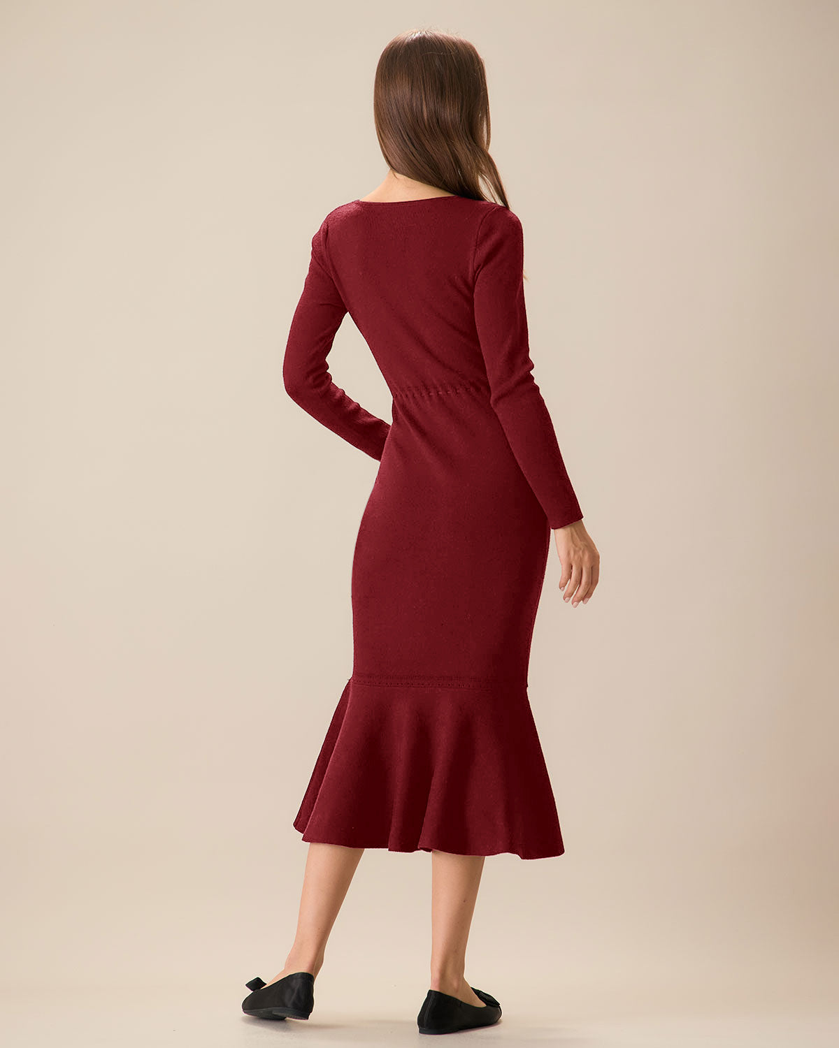 Crimson Mermaid Sweater Dress with Square Neck