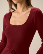 Crimson Mermaid Sweater Dress with Square Neck