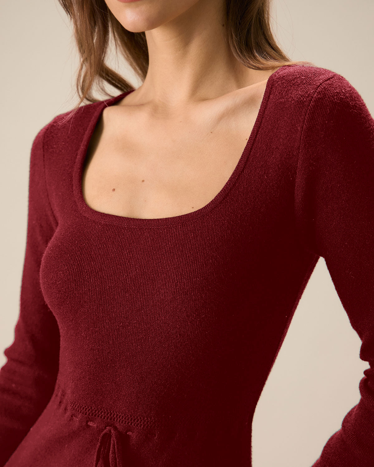Crimson Mermaid Sweater Dress with Square Neck
