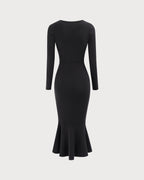 Women's Black Mermaid Maxi Dress with Square Neck Sweater Design
