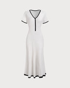 Women's Midi Dress with White Contrast Sweater Design