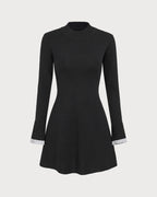 Black Long Sleeve Mini Dress with Contrasting Details