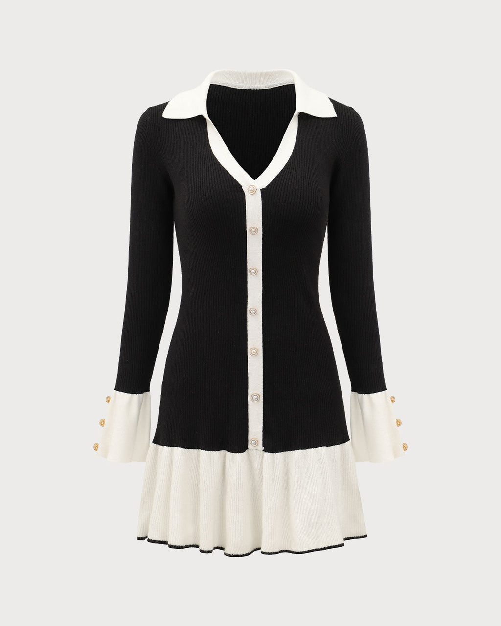 Black Sweater Dress with Contrasting Bell Sleeves
