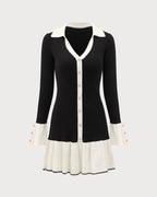 Black Sweater Dress with Contrasting Bell Sleeves