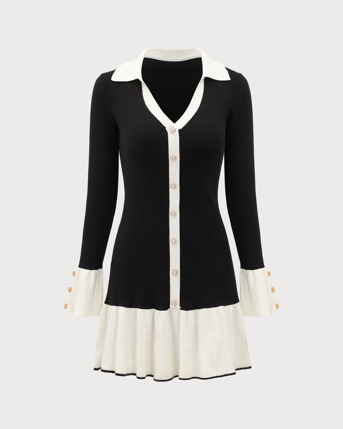 Black Sweater Dress with Contrasting Bell Sleeves