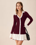 Wine Red Sweater Dress with Contrasting Details