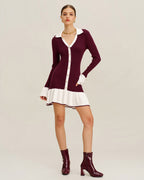Wine Red Sweater Dress with Contrasting Details