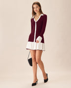 Wine Red Sweater Dress with Contrasting Details