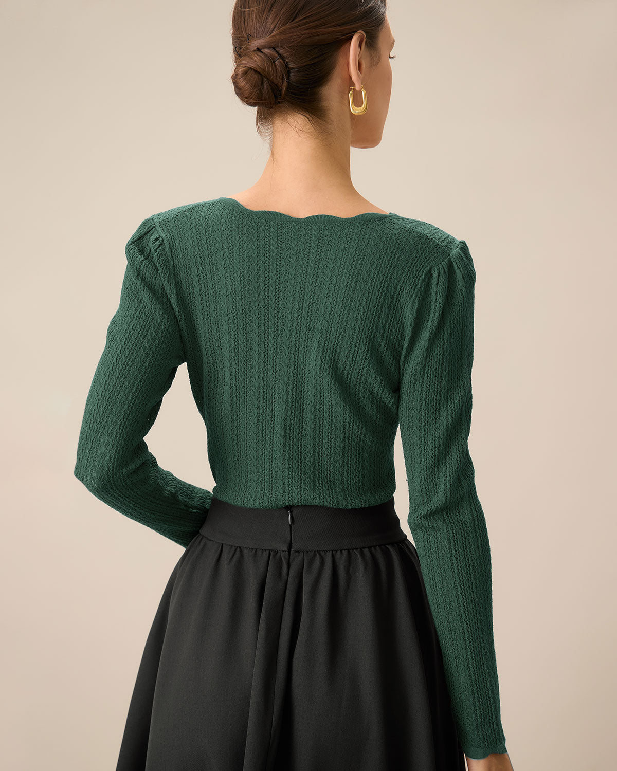 Emerald Scalloped Fitted Sweater