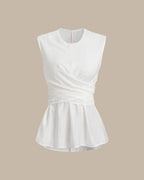 White Round Neck Sleeveless Top