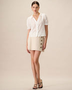 Women's White Cotton Blouse with Lace Embroidery and Collared Design