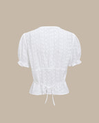 White Floral Blouse with Puffed Sleeves