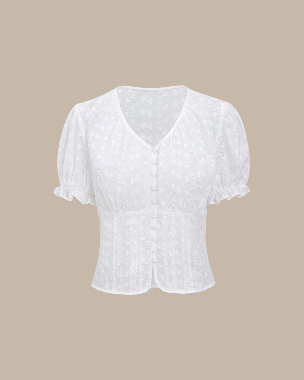 White Floral Blouse with Puffed Sleeves