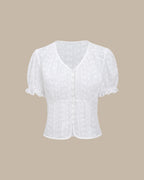 White Floral Blouse with Puffed Sleeves