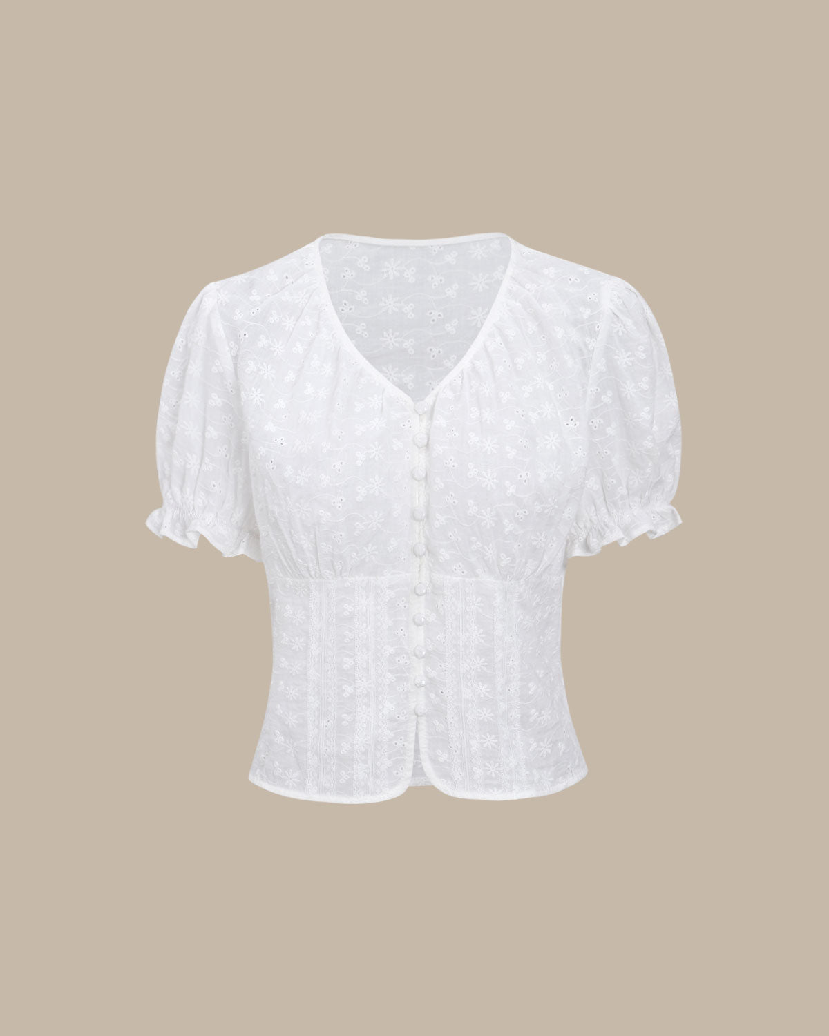 White Floral Blouse with Puffed Sleeves