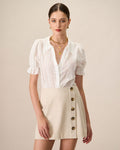 Women's White Cotton Blouse with Lace Embroidery and Collared Design