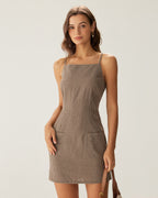 Brown Gingham Mini Slip Dress