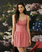 Red Plaid Sweetheart Neck Mini Slip Dress