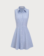 Striped Blue Mini Dress with Button Details