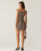 Brown Gingham Mini Slip Dress