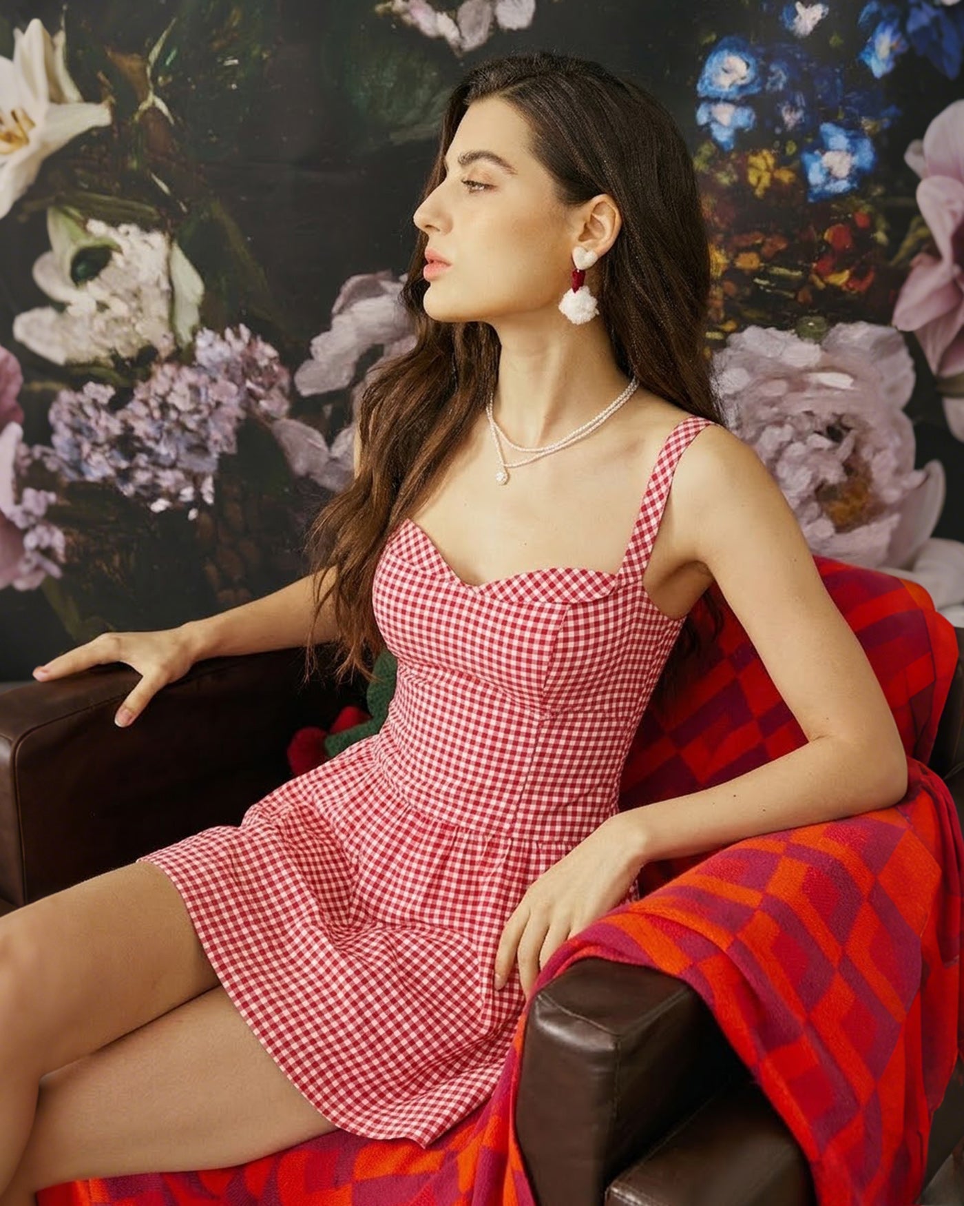 Red Plaid Sweetheart Neck Mini Slip Dress