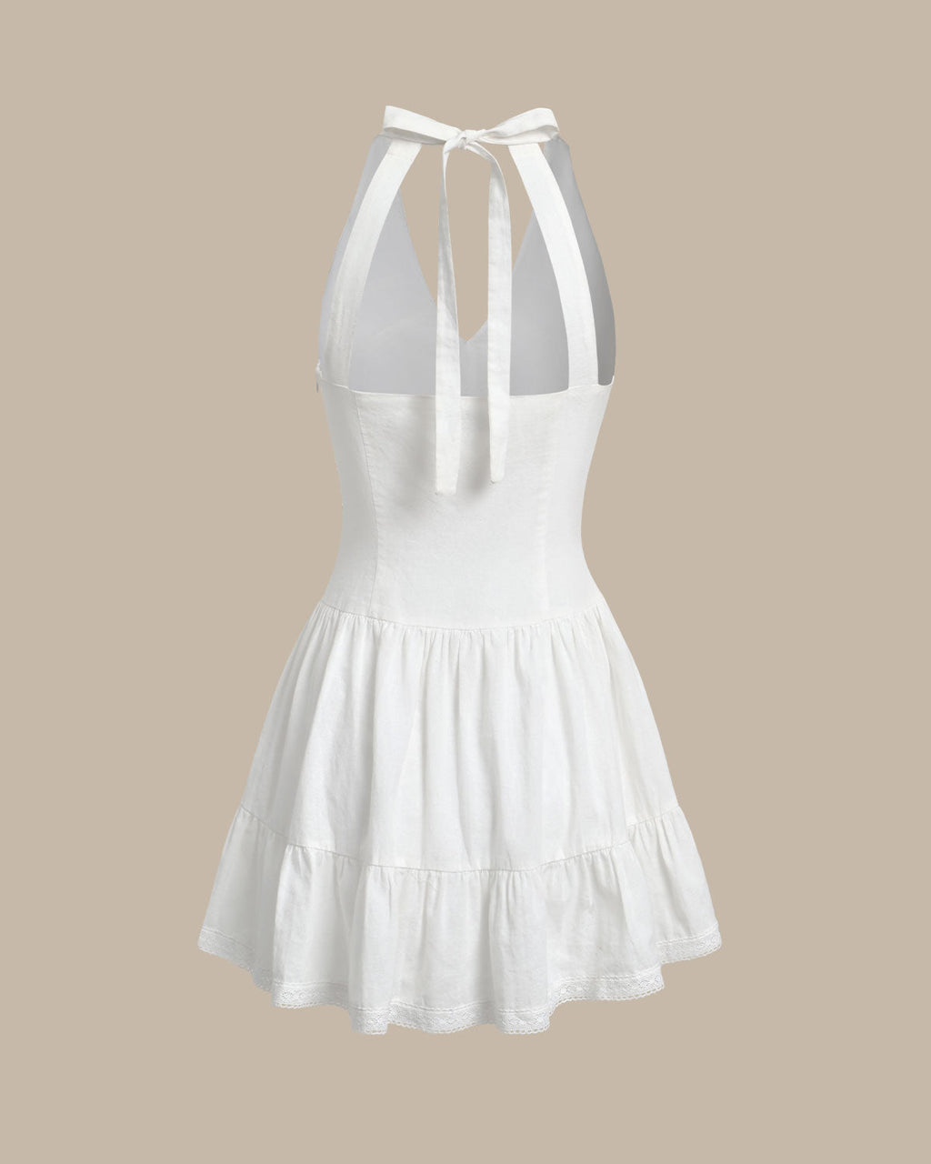 White V-Neck Pleated Backless Mini Dress