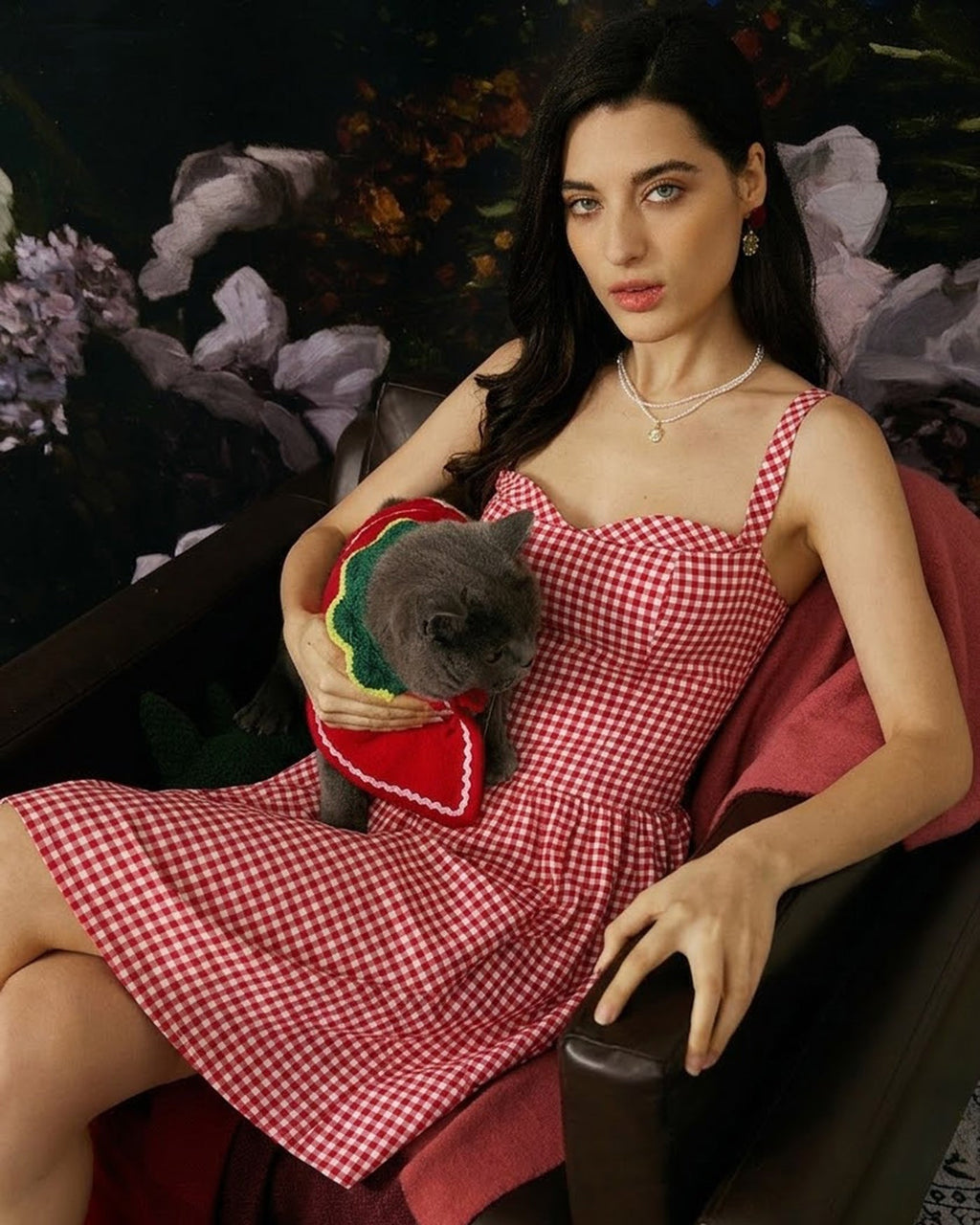 Red Plaid Sweetheart Neck Mini Slip Dress