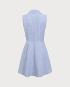 Striped Blue Mini Dress with Button Details