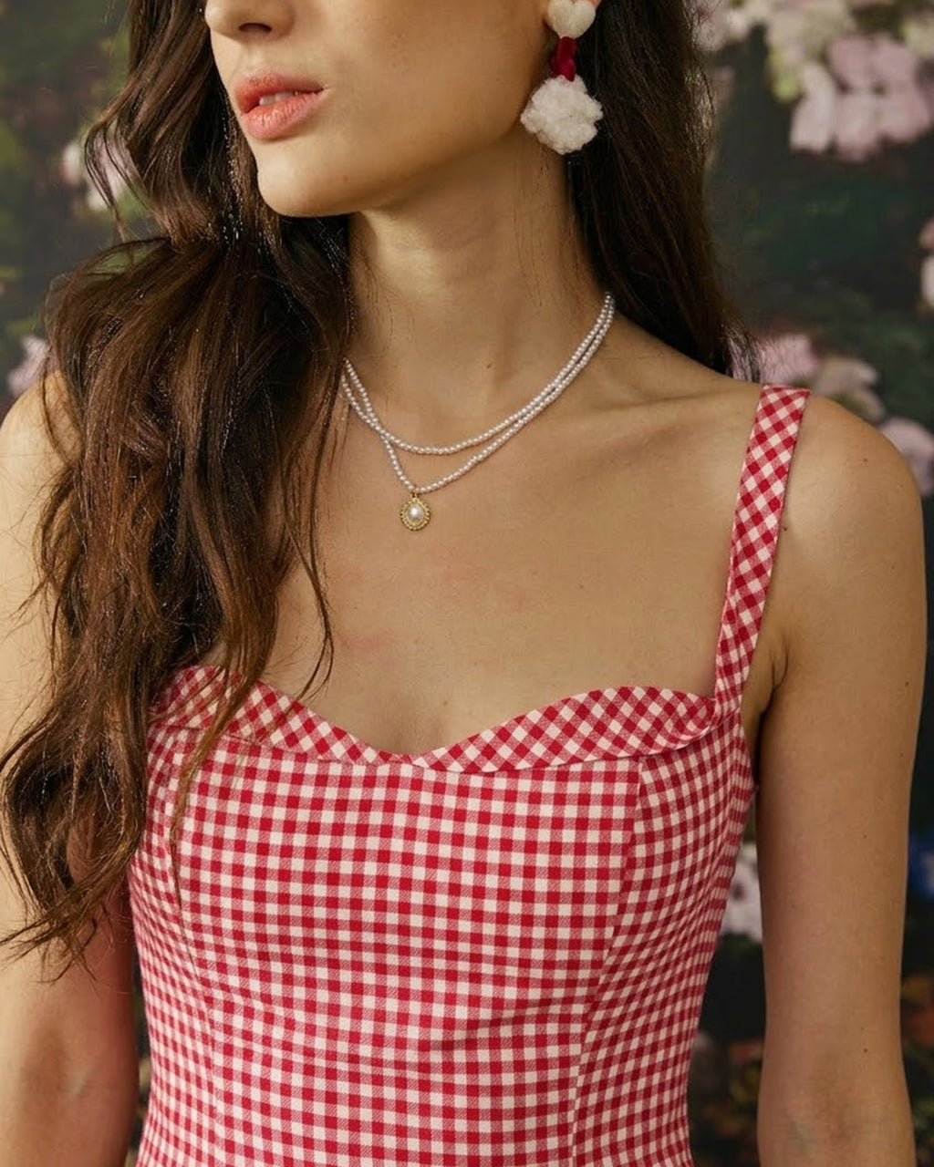 Red Plaid Sweetheart Neck Mini Slip Dress