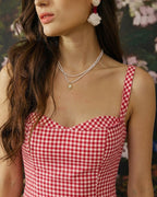 Red Plaid Sweetheart Neck Mini Slip Dress