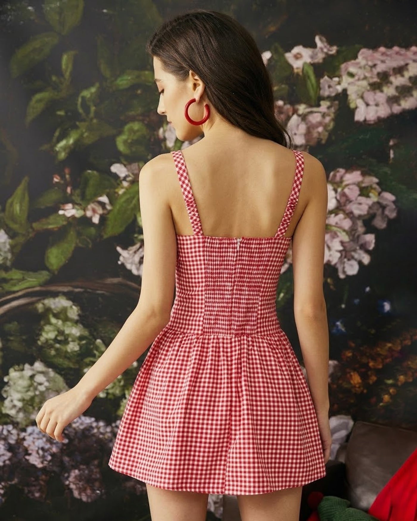 Red Plaid Sweetheart Neck Mini Slip Dress