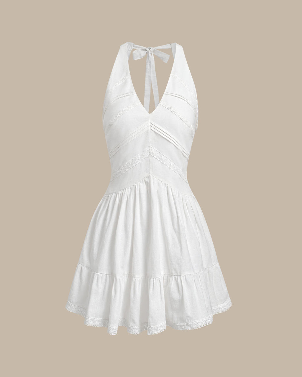 White V-Neck Pleated Backless Mini Dress