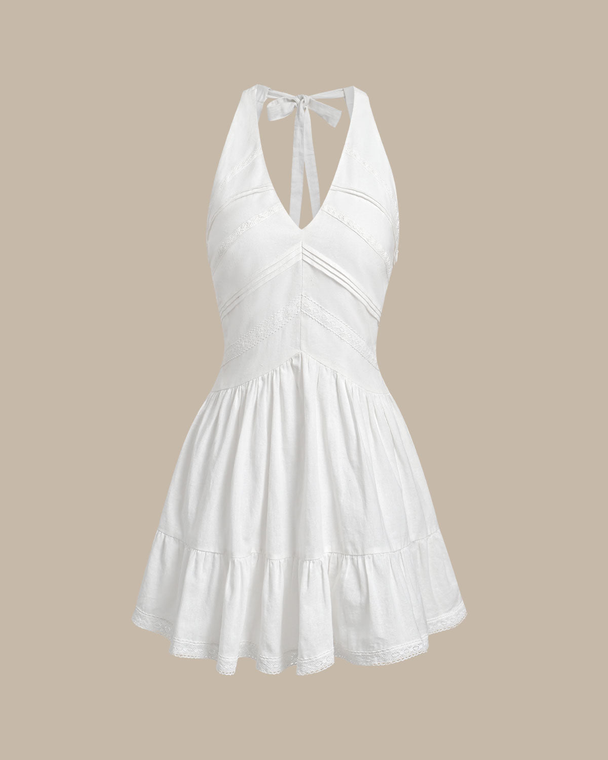 White V-Neck Pleated Backless Mini Dress