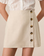 Beige High-Waisted Cotton Mini Skirt for Women