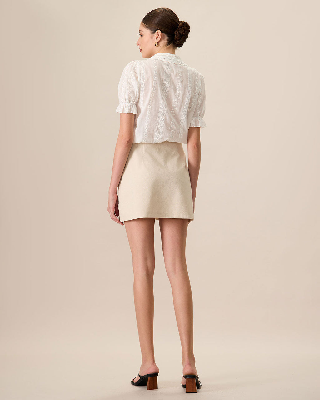 Beige High-Waisted Cotton Mini Skirt for Women